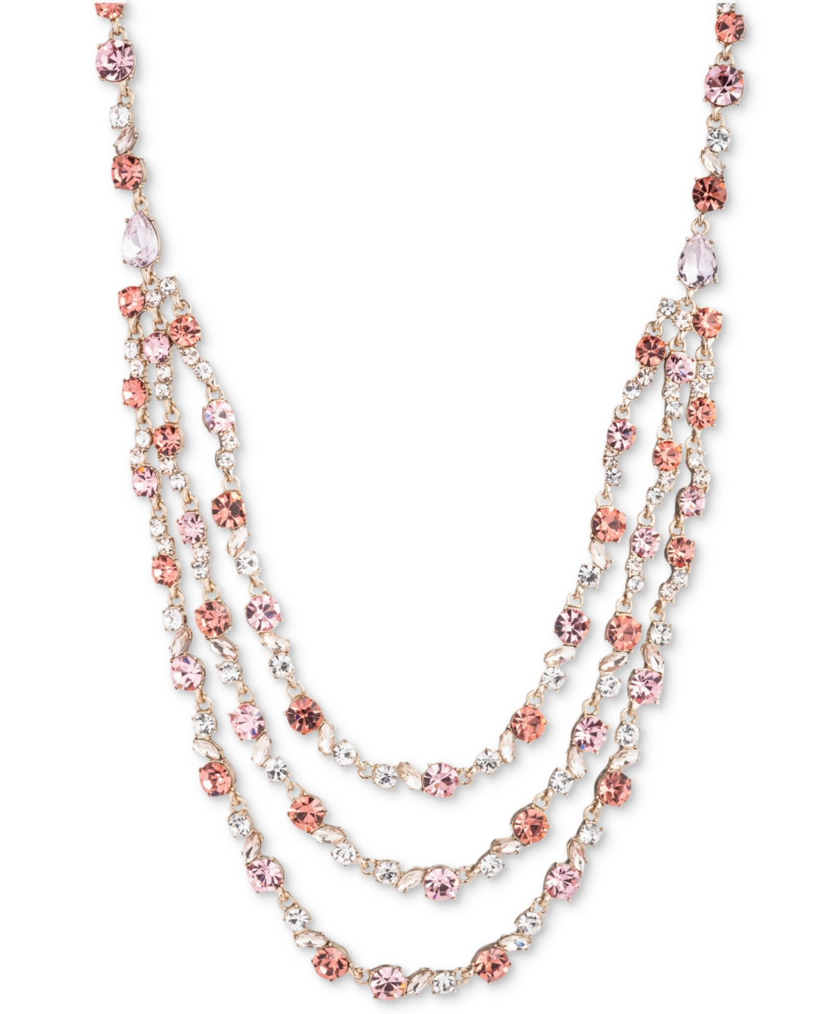 Givenchy Gold-tone Rose Crystal Multi Row Necklace, 16" + 3" Extender
