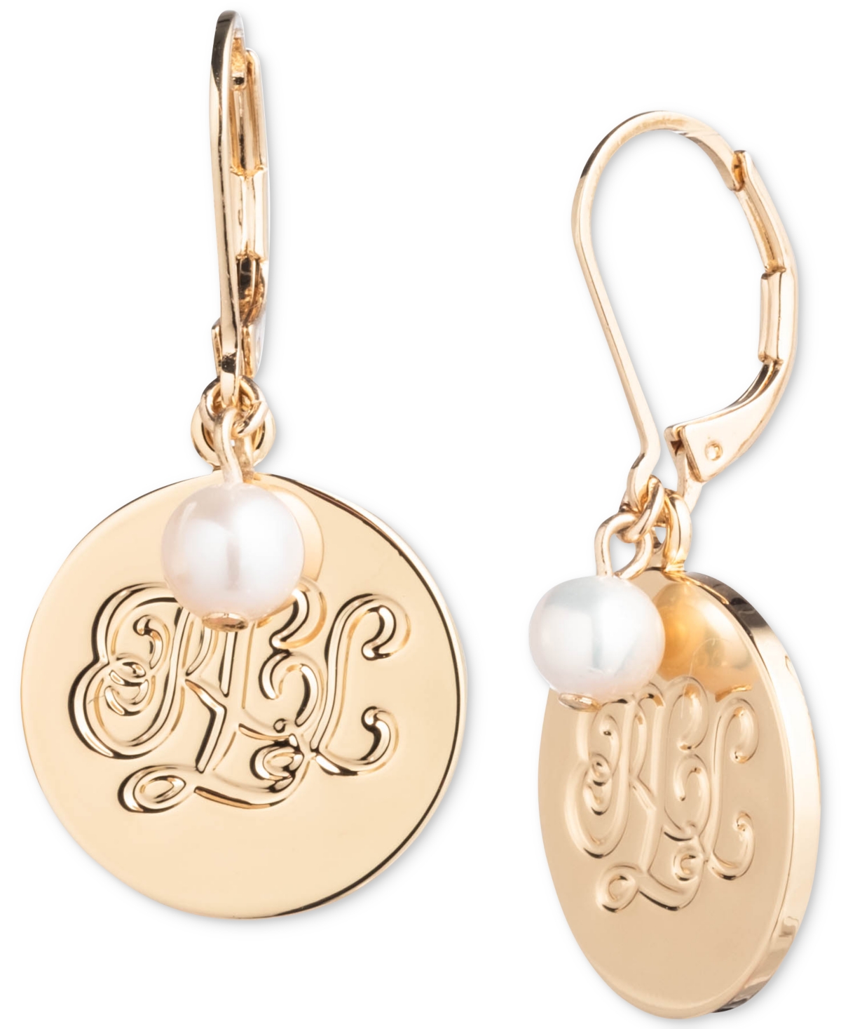 Lauren Ralph Lauren Gold-tone Logo Charm & Freshwater Pearl Drop Earrings