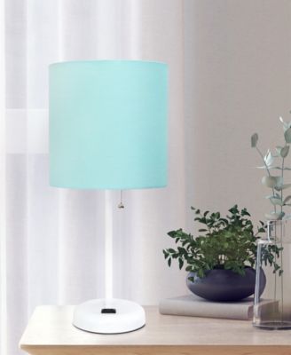Oslo 19.5" Contemporary Bedside Standard Metal Table Desk Lamp with White Drum Fabric Shade 