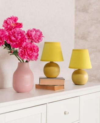 Nauru 8.66" Traditional Petite Ceramic Orb Bedside Table Desk Lamp Two Pack Set, Tapered Drum Fabric Shade 