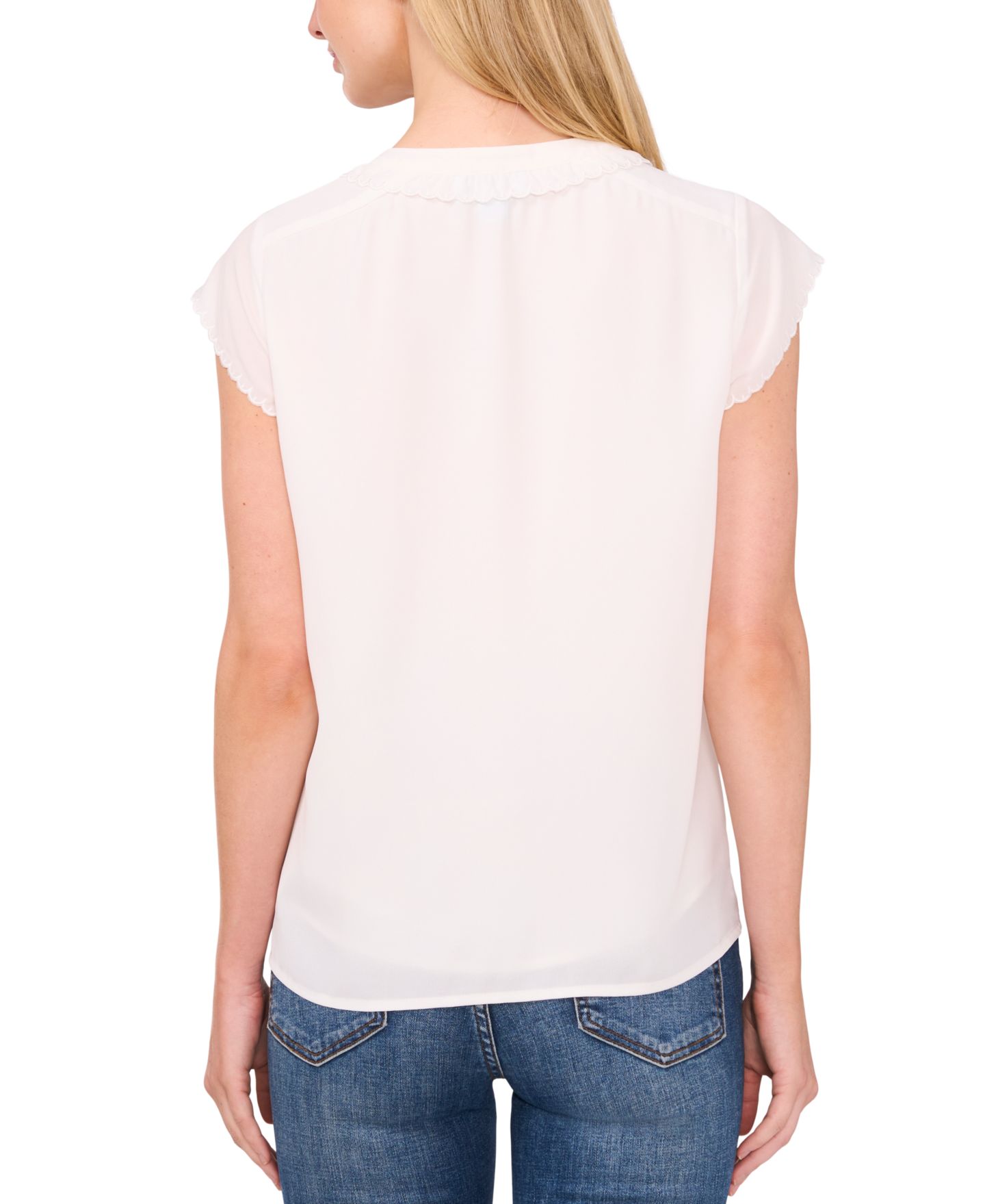 Женская блузка CeCe Scalloped Cap Sleeve, цвет: Слоновая кость — фото 2