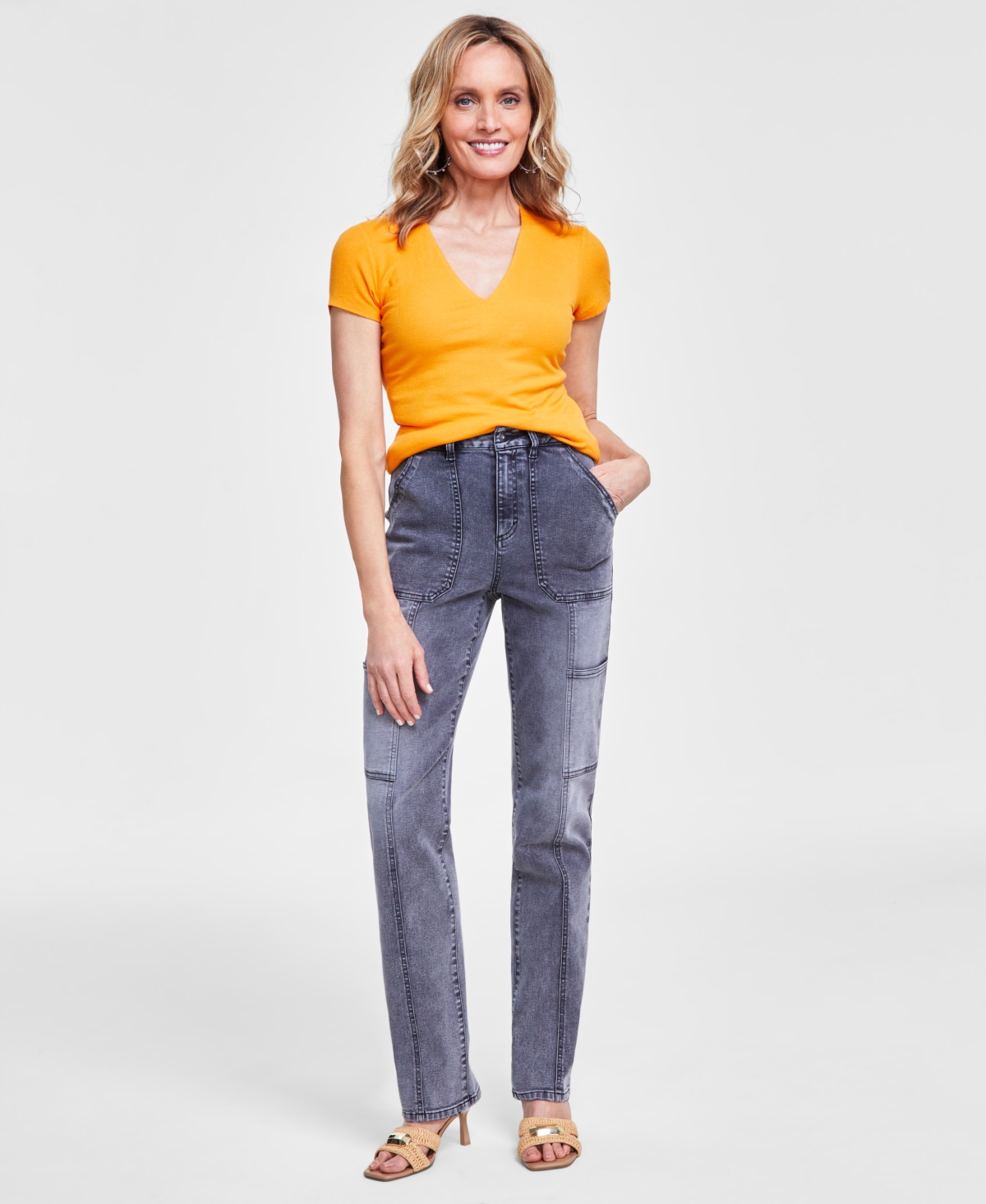 Shop Inc International Concepts Women's Straight Cargo Jeans, Created For Macy's In Charcoal
