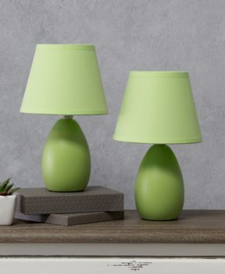 Nauru 9.45" Traditional Petite Ceramic Oblong Bedside Table Desk Lamp Two Pack Set, Tapered Drum Fabric Shade 