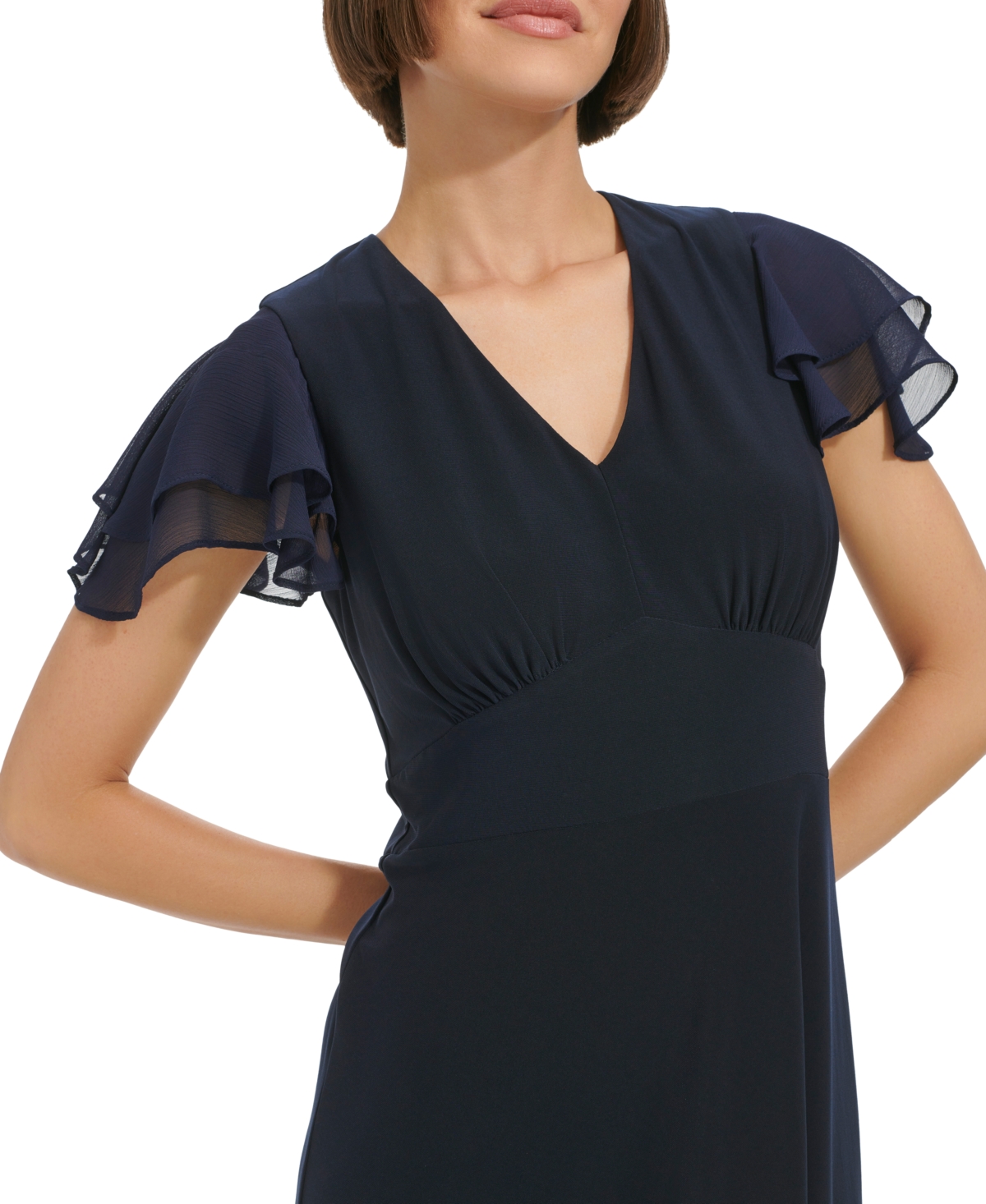 Shop Tommy Hilfiger Petite Flutter-sleeve Fit & Flare Dress In Black