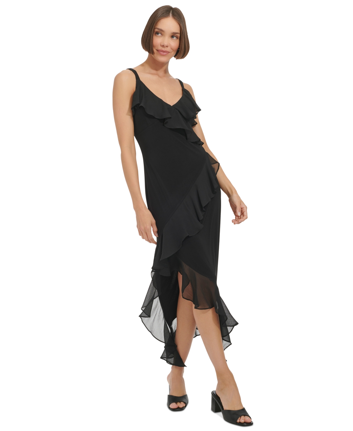Shop Tommy Hilfiger Women's Ruffled Sleeveless Midi Dress In Black