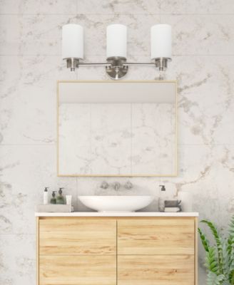 Essentix Contemporary Three Light Metal and Opaque White Glass Shade Vanity Uplight Downlight Wall Mounted Fixture 