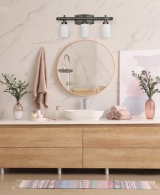 Essentix Contemporary Three Light Metal and Opaque White Glass Shade Vanity Uplight Downlight Wall Mounted Fixture 