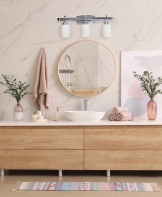 Essentix Contemporary Three Light Metal and Opaque White Glass Shade Vanity Uplight Downlight Wall Mounted Fixture 