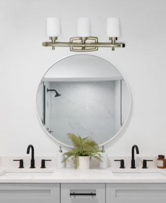 Essentix Contemporary Three Light Metal and Opaque White Glass Shade Vanity Uplight Downlight Wall Mounted Fixture 