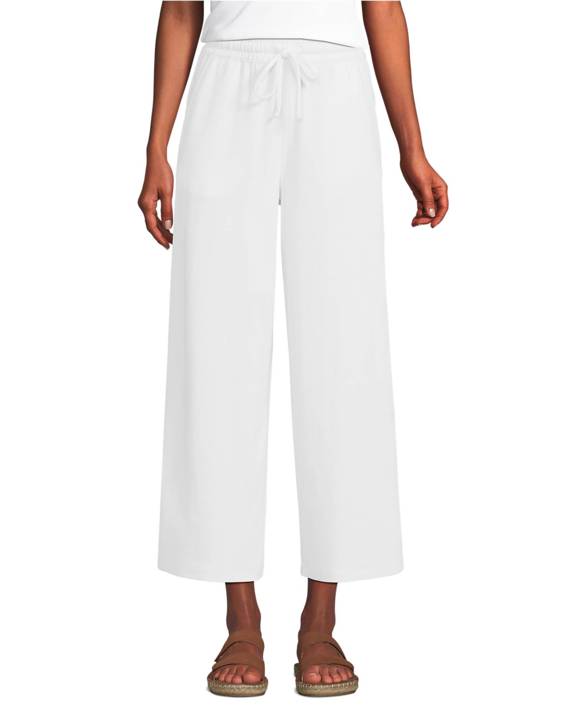 Lands' End Women's Sport Knit Elastic Waist Wide Leg Crop Pants