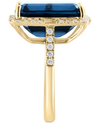 EFFY&reg; Blue Topaz (10-3/4 ct. t.w.) & Diamond (3/8  ct. t.w.) Halo Ring in 14k Gold 