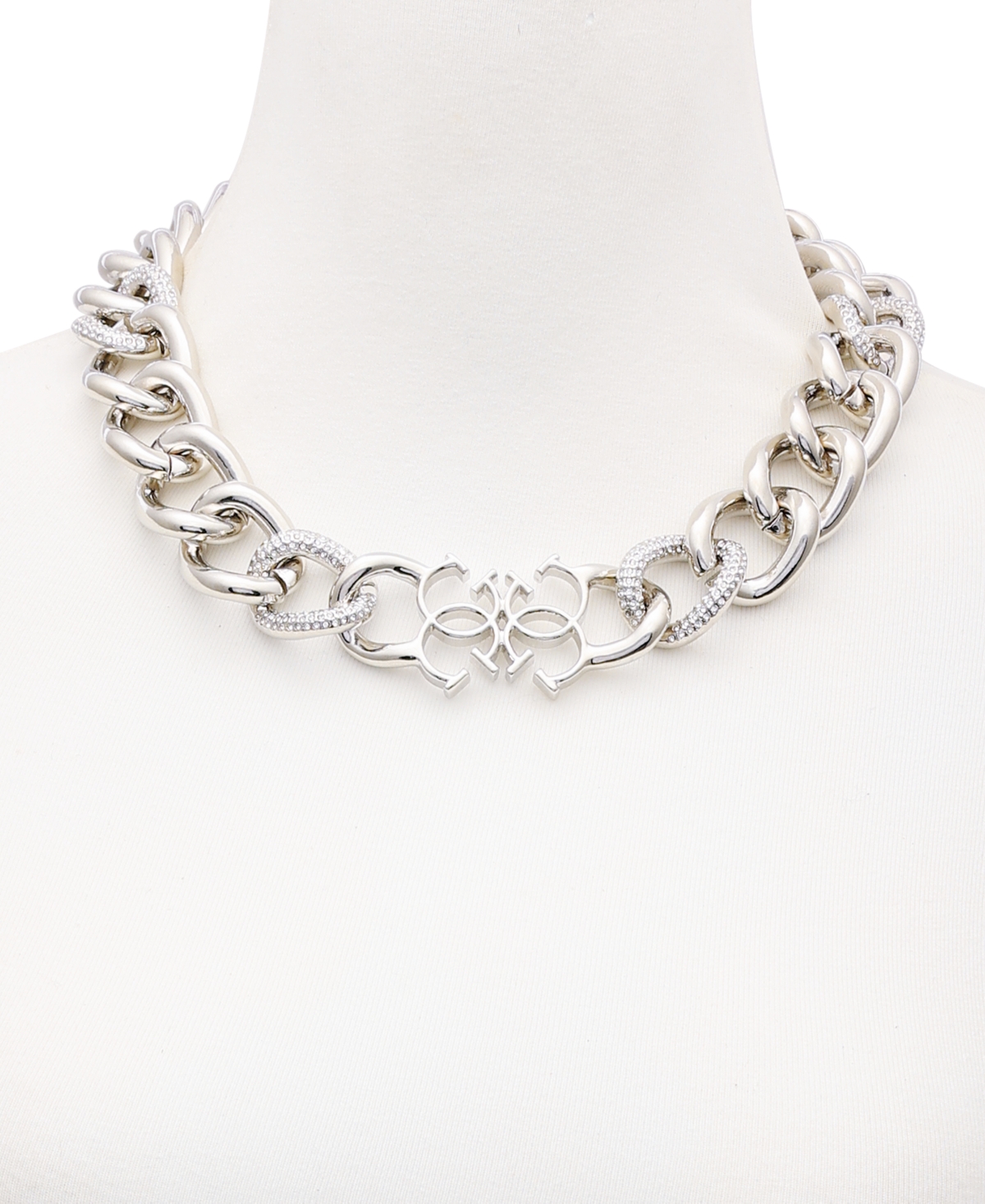 GuessTone Pave & Quatro G Logo Collar Necklace, 18