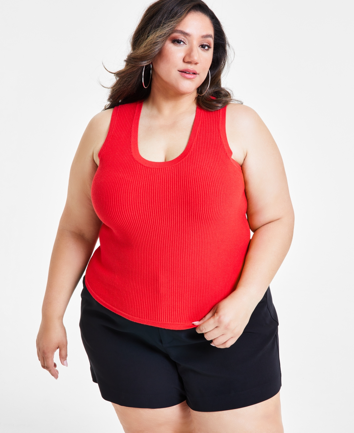 Shop Nina Parker Trendy Plus Size Ribbed Sweater Tank Top In Flame Scar