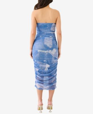 knee length dresses for ladies MY OWN MUSE HIGH LOW RHINESTONE DENIM MIDI DRESS – AKIRA main image 1
