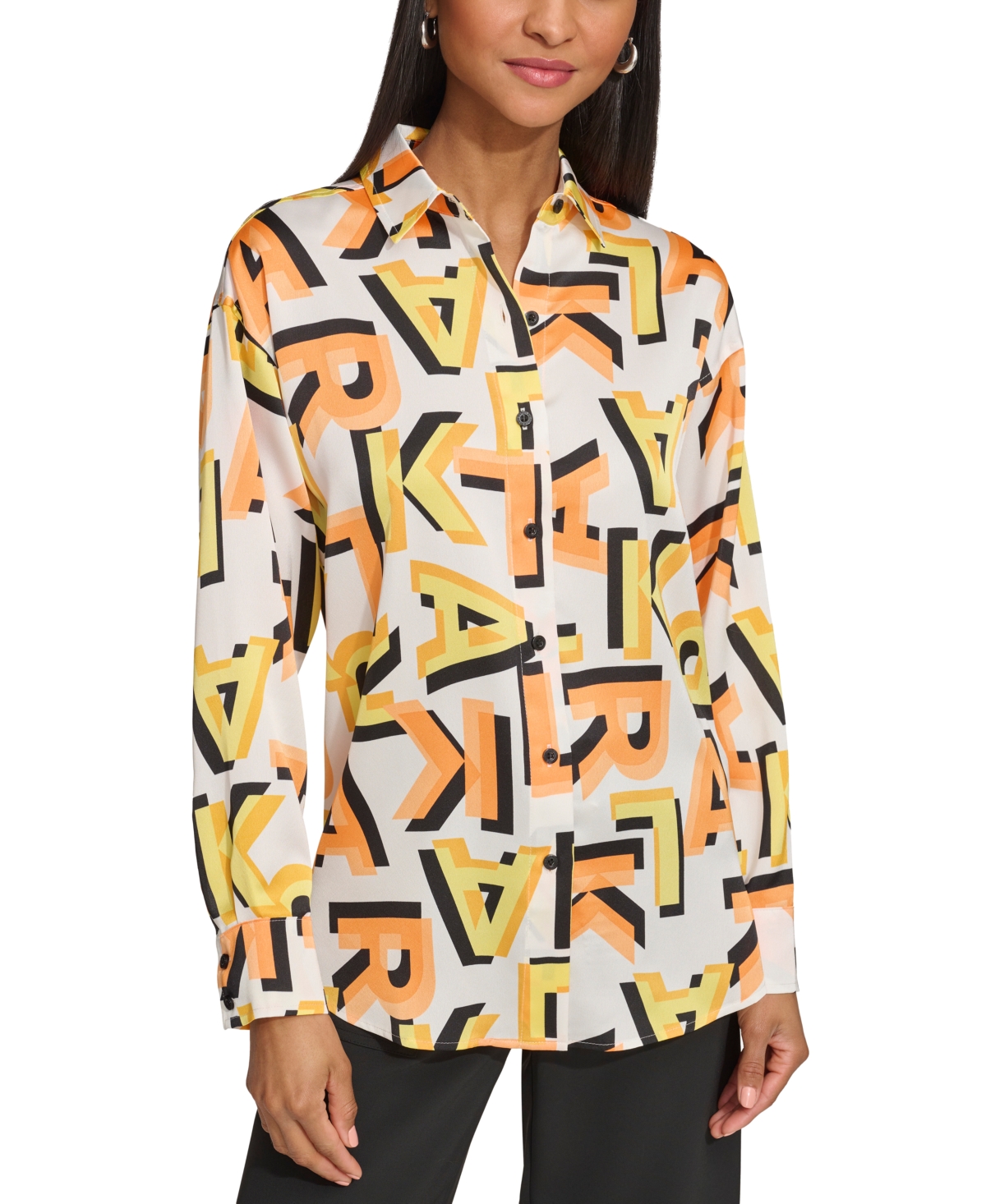 Women's Abstract-Print Oversized Shirt - Gold Fusion