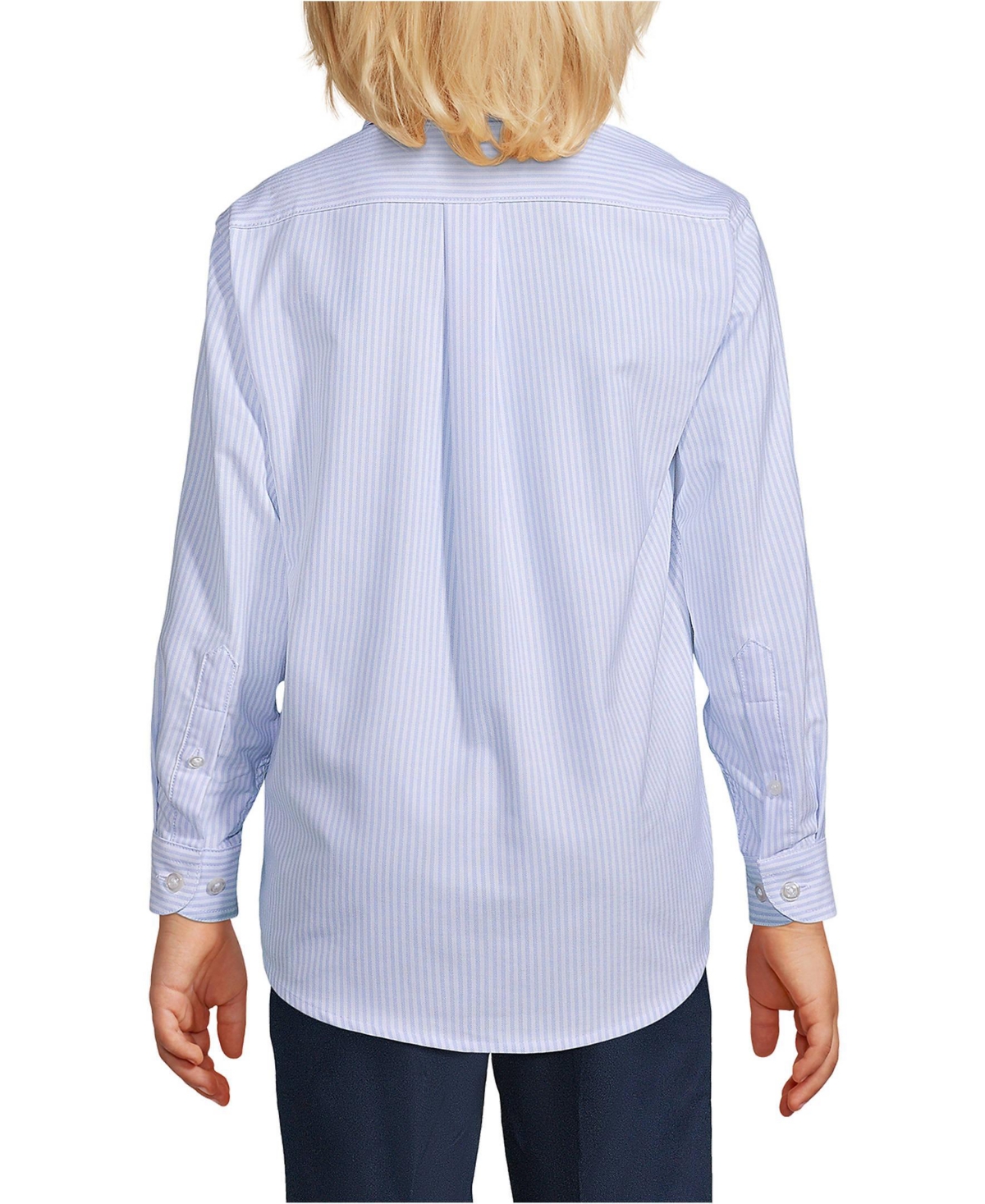 Lands' End Big Boys School Uniform Long Sleeve Stripe Oxford Dress Shirt