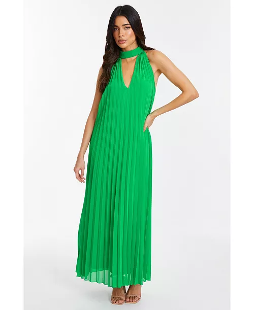 women's chiffon pleated high neck midi dress