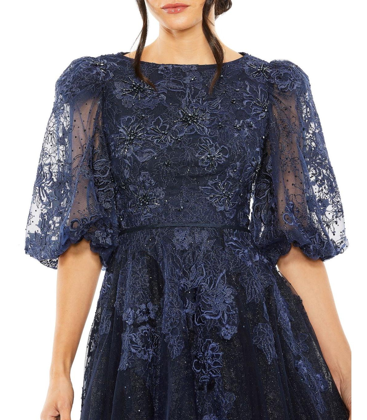 Mac Duggal Women's High Neck Puff Sleeve A Line Gown