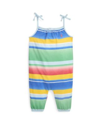 100% Cotton Bear or Letter and Stripe Print Short-sleeve Baby Romper