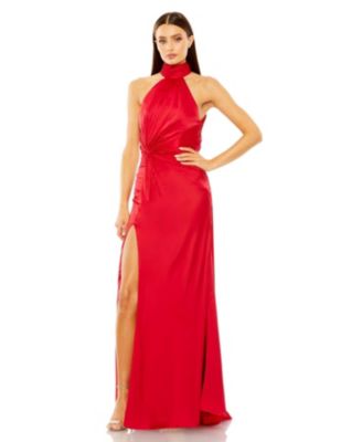 Mac Duggal Women's Open Back High Neck Side Ruched Gown - Macy's