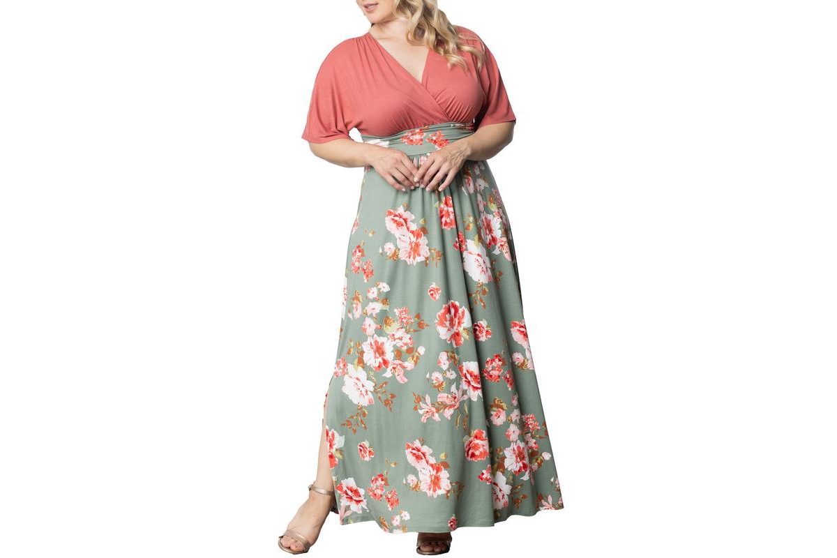 Plus Size Havana Colorblocked Maxi Dress - Sage garden print