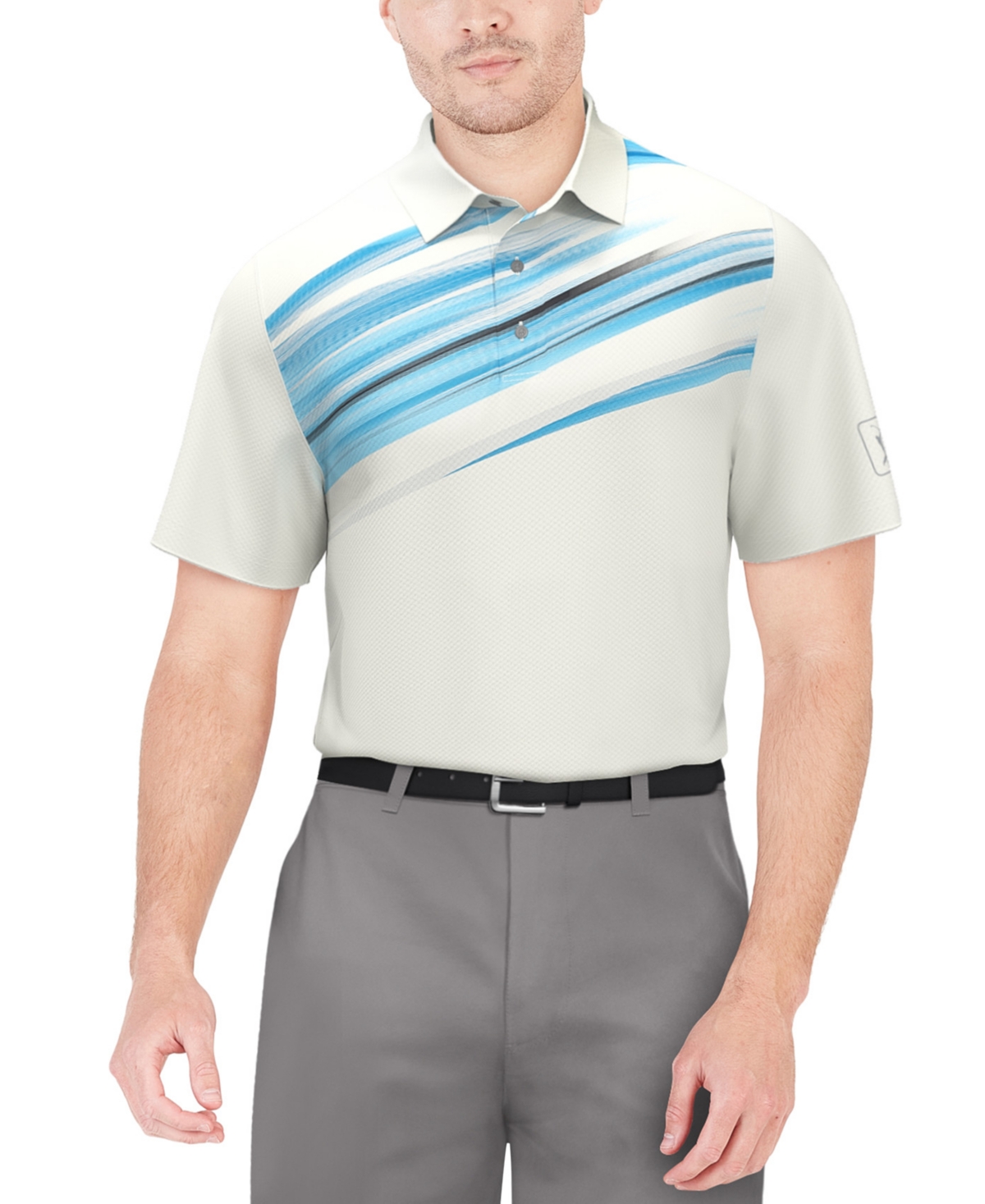 Men's Brush Stroke Textured Short Sleeve Performance Golf Polo Shirt - Bright Whi