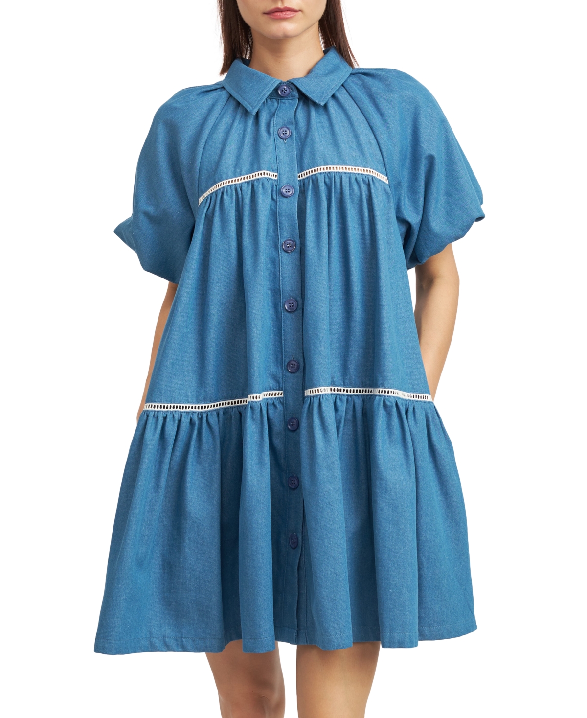 Women's Tara Puff-Sleeve Babydoll Shirtdress - Chambray