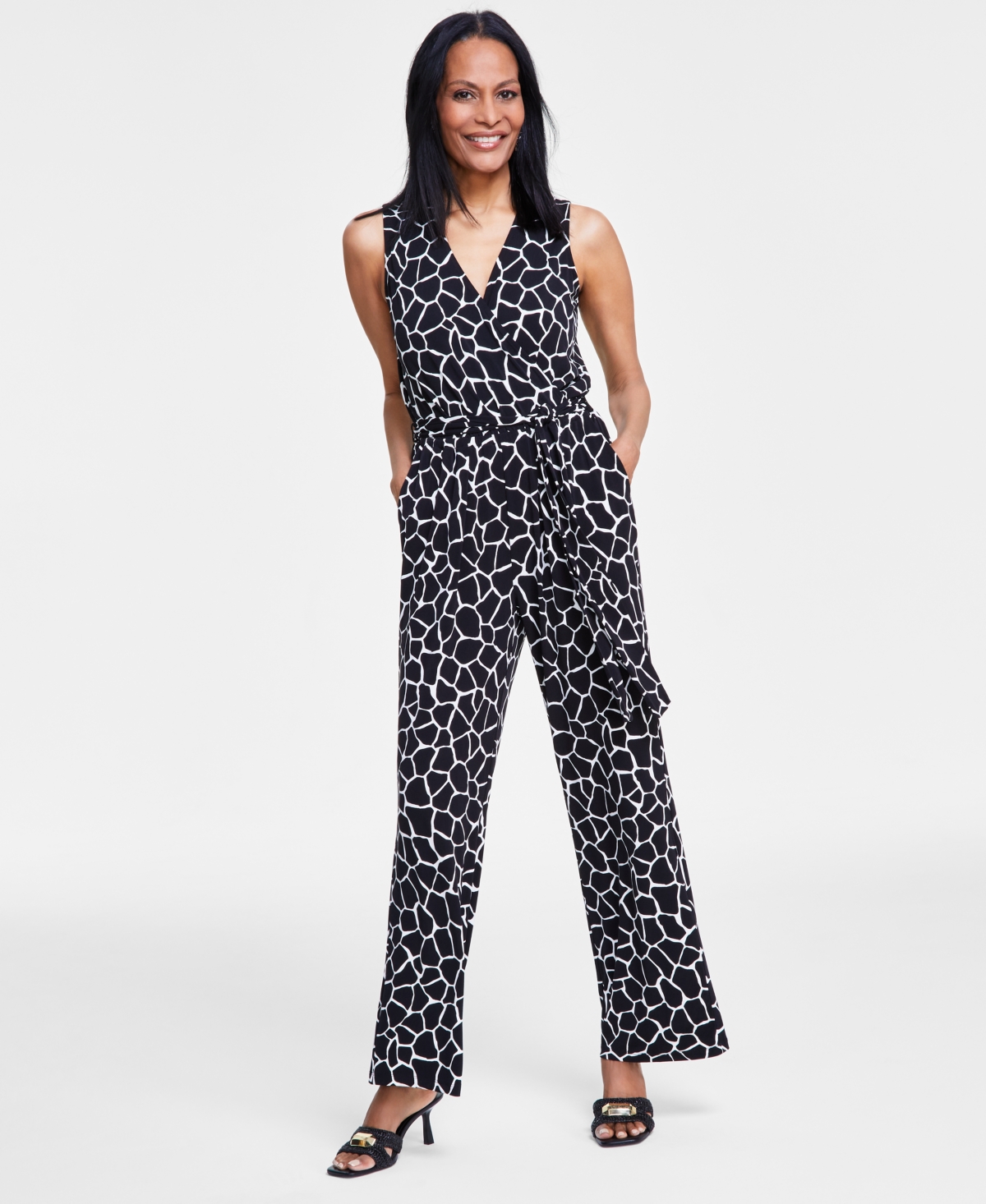 Shop Inc International Concepts Women's Sleeveless Tie-waist Jumpsuit, Created For Macy's In Ari Giraffe