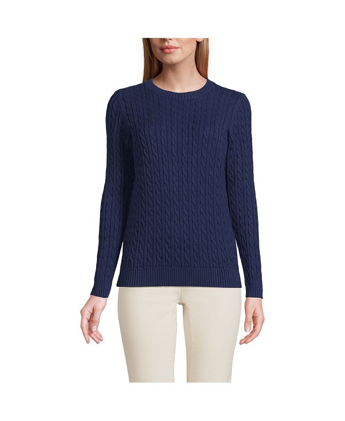 Lands' End Women's Drifter Cable Crew Neck Sweater Macy's