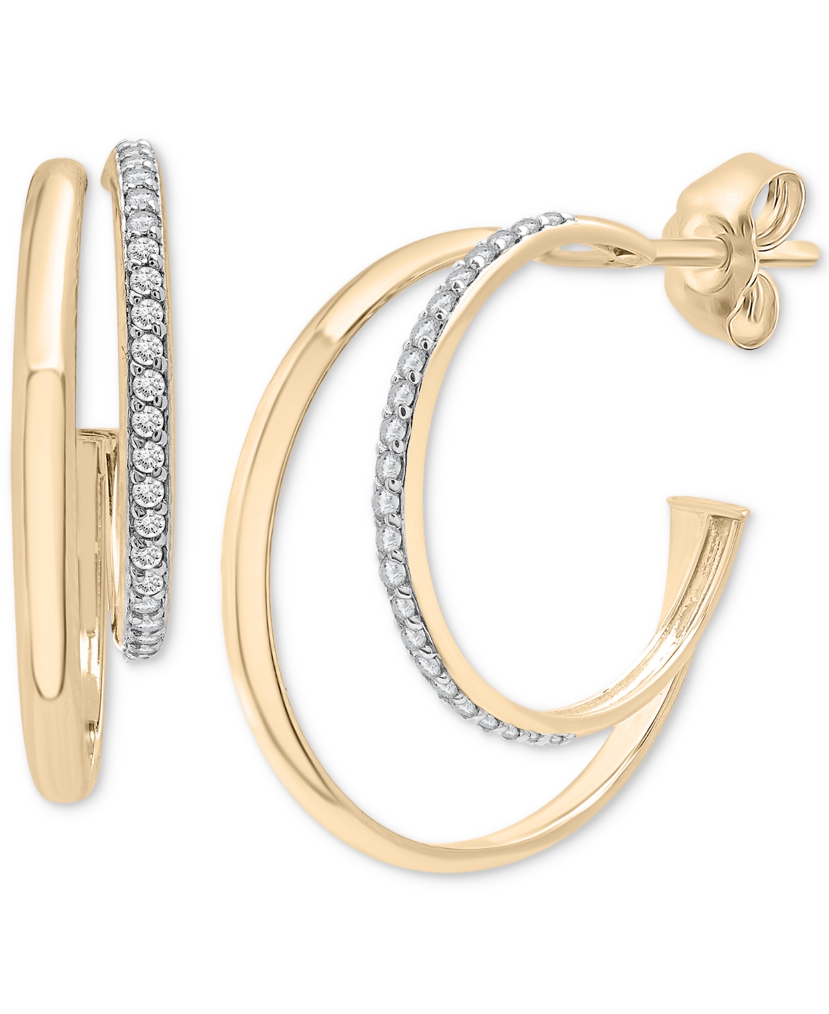 Diamond Double Small Hoop Earrings (1/4 ct. t.w.) in Gold Vermeil, Created for Macy's - Gold Vermeil