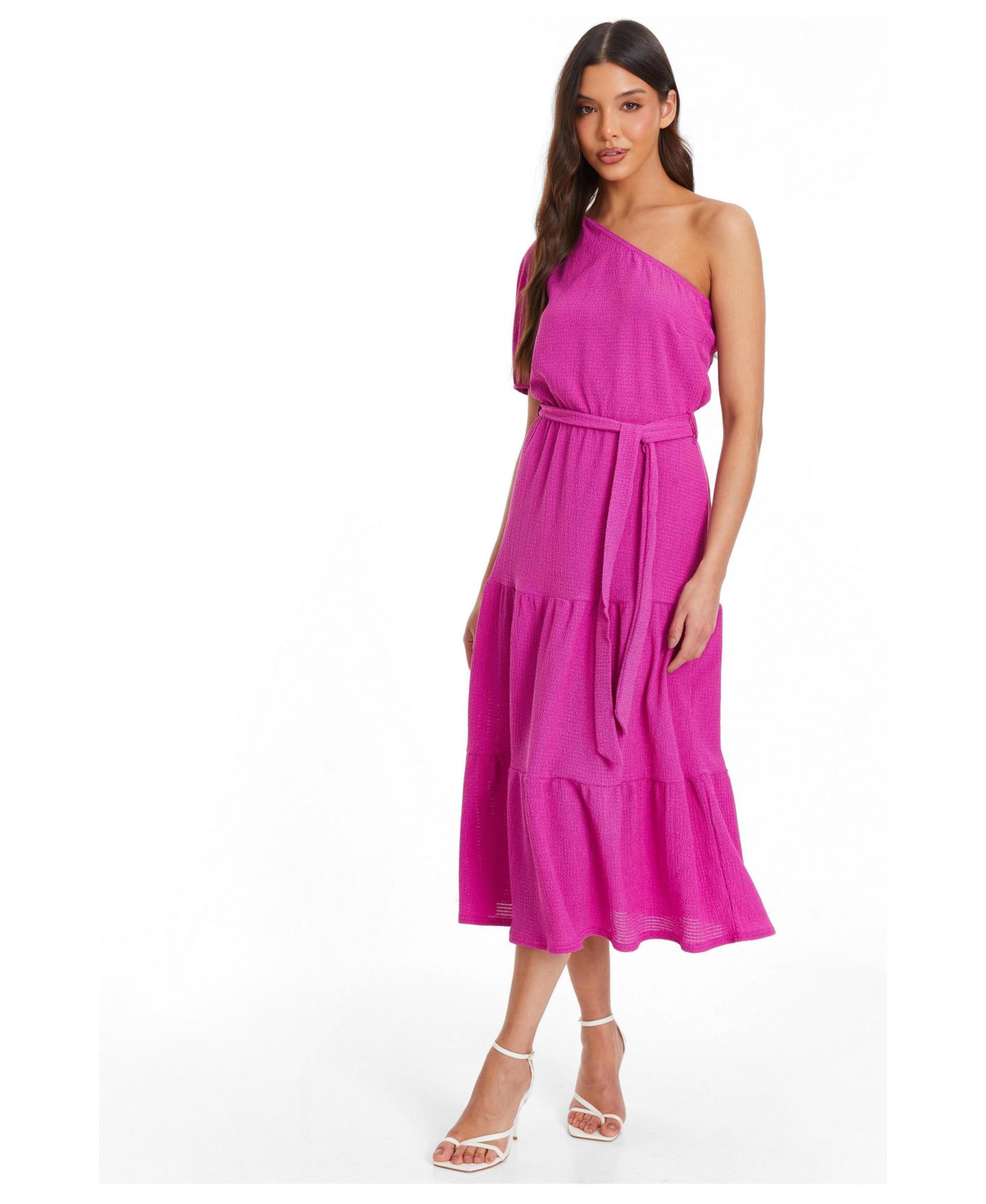 Женское платье QUIZ Textured One Sleeve Midi, цвет: Фиолетовый — фото 3