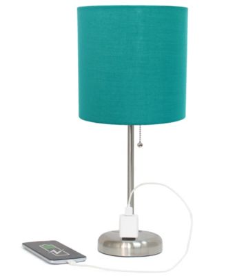 Oslo 19.5" Contemporary Bedside Standard Metal Table Desk Lamp with White Drum Fabric Shade