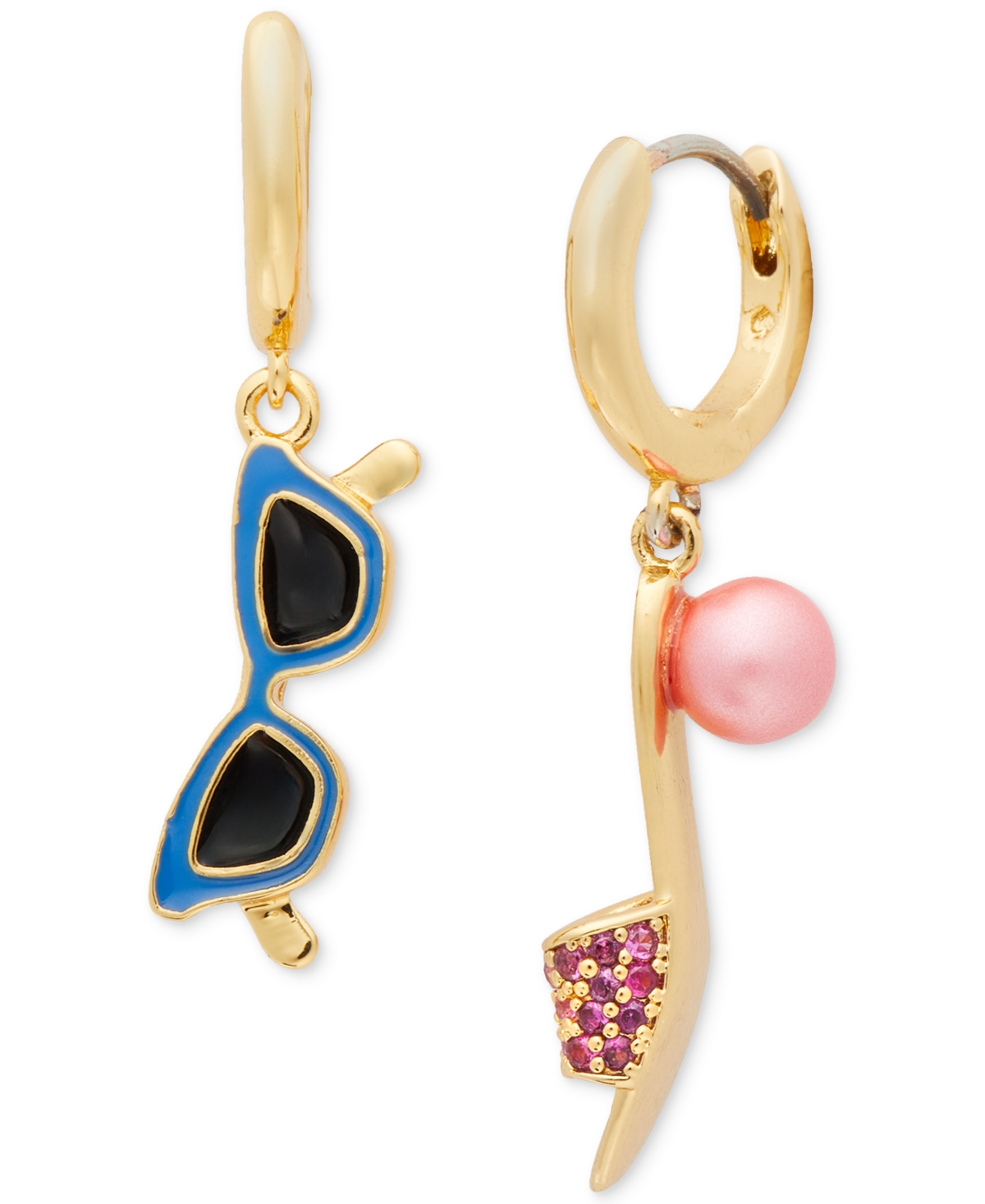 Gold-Tone Sunglasses & Sandal Mismatch Charm Huggie Hoop Earrings - Multi