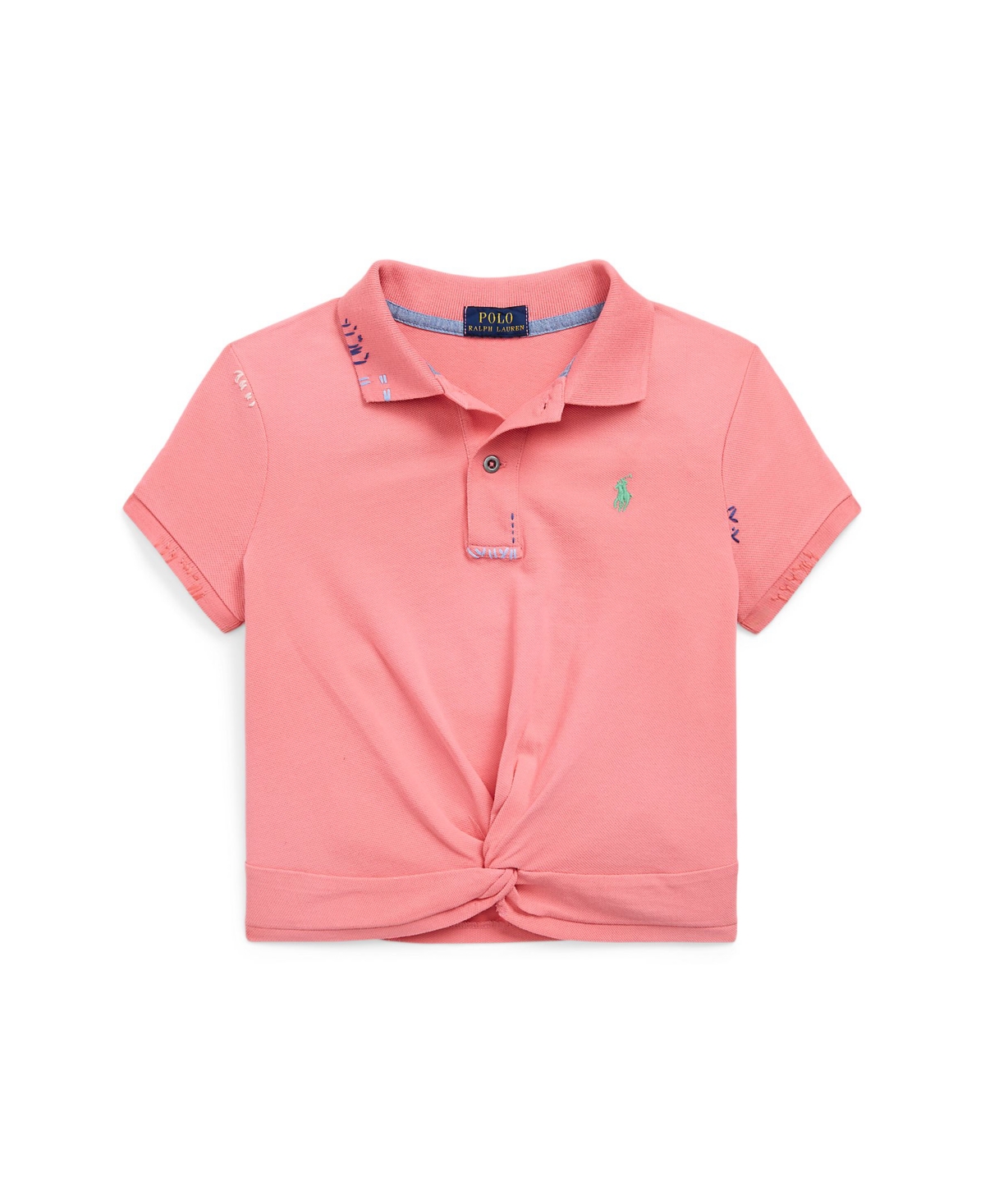 Shop Polo Ralph Lauren Toddler And Little Girls Twist-front Stretch Mesh Polo Shirt In Ribbon Pink With Light Green