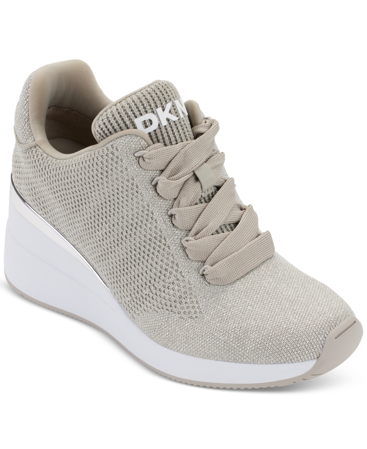 Shop Dkny Women's Parks Lace-up Wedge Sneakers In Stone Grey,silver
