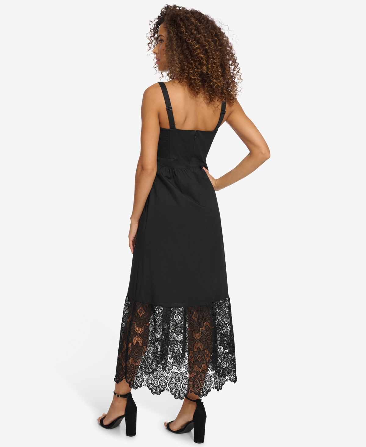 Shop Kensie Women's Sleeveless Lace-hem Maxi Dress In Black