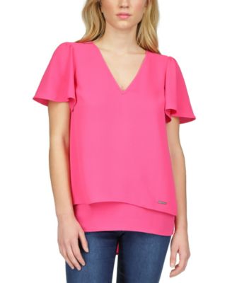 Michael Kors - Women's Layered V-Neck Flutter-Sleeve Top