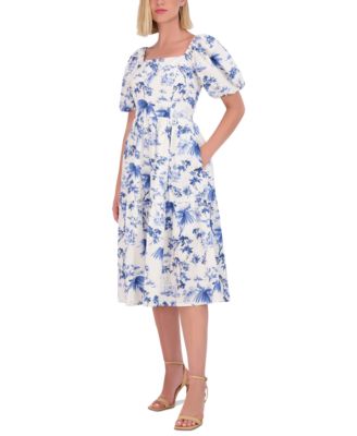 Vince Camuto - Women's Floral Puff-Sleeve Midi Dress