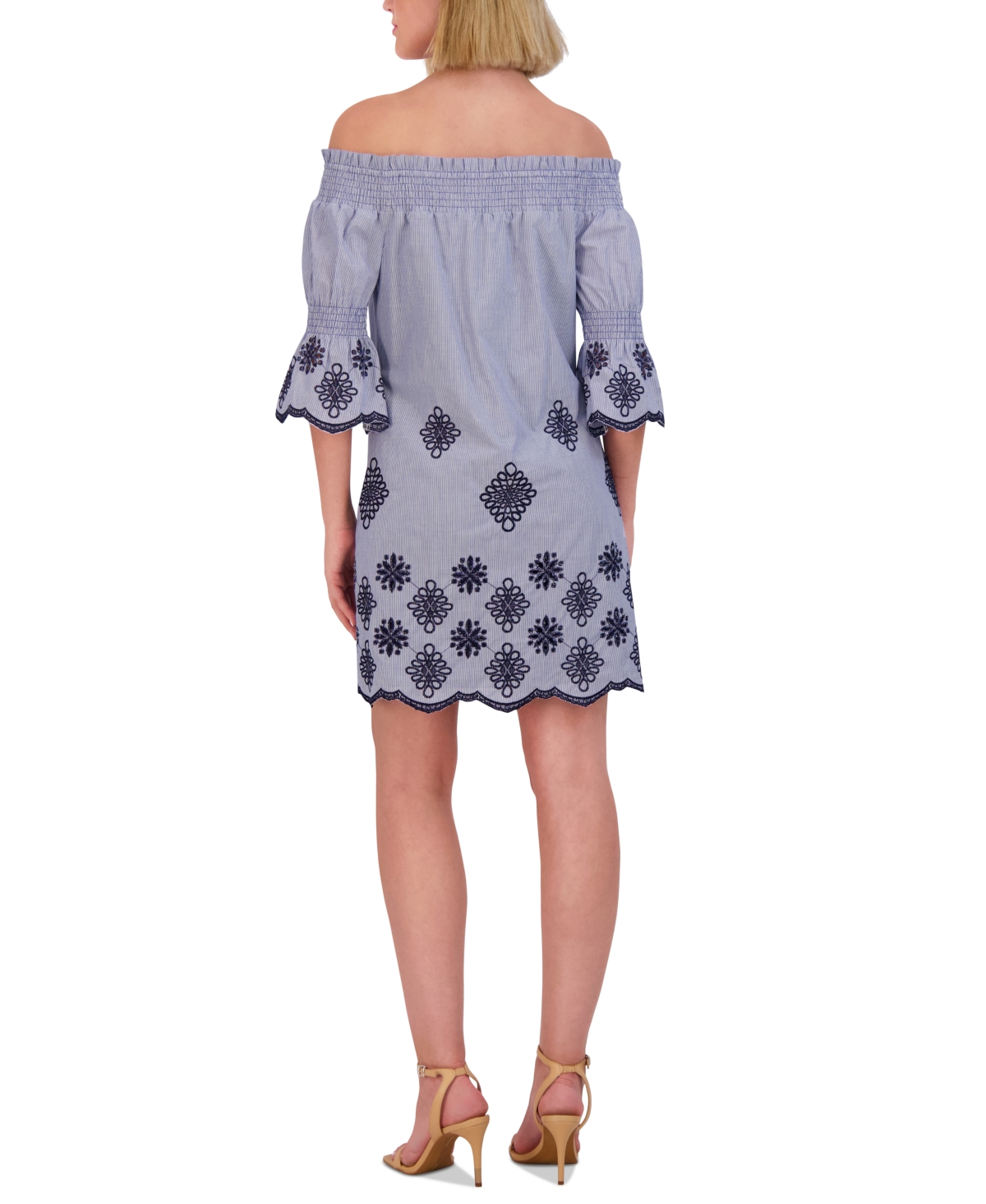 Shop Vince Camuto Women's Embroidered Off-the-shoulder Shift Dress In Blue