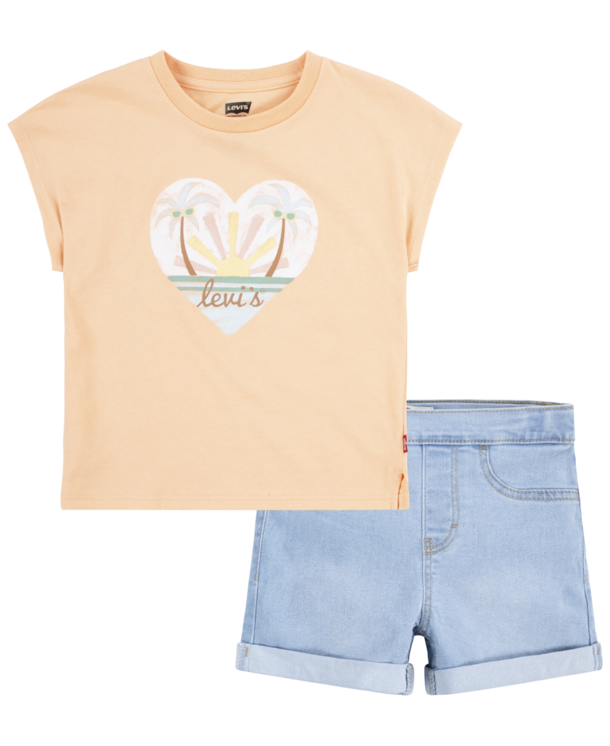 Shop Levi's Little Kids Palm Dolman Tee And Shorts Set In Coral Sands