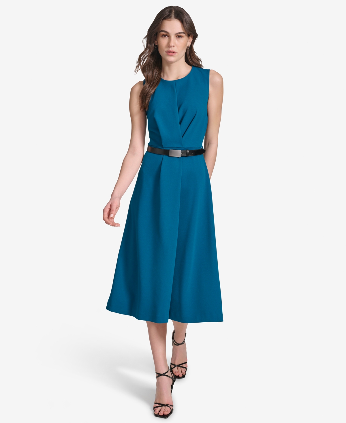 Shop Calvin Klein Women's Belted A-line Dress In Cypress