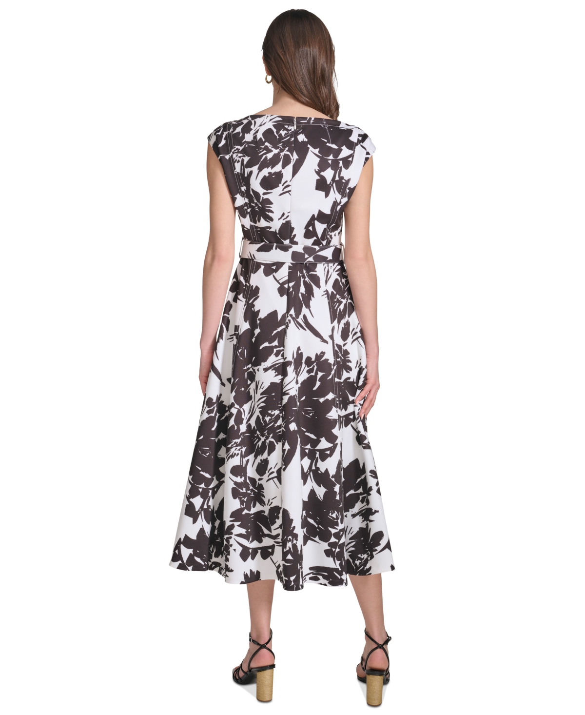 Shop Calvin Klein Women's Printed A-line Midi Dress In Black White