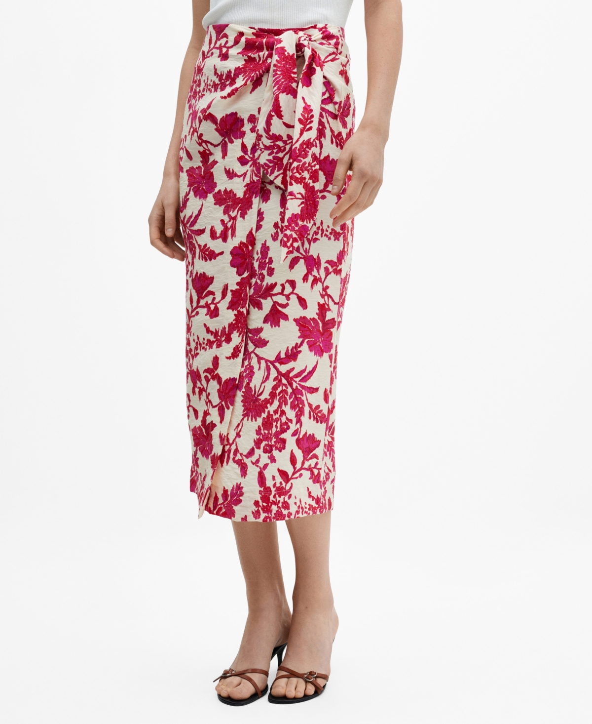 Shop Mango Women's Floral Wrapped Skirt In Bright Red
