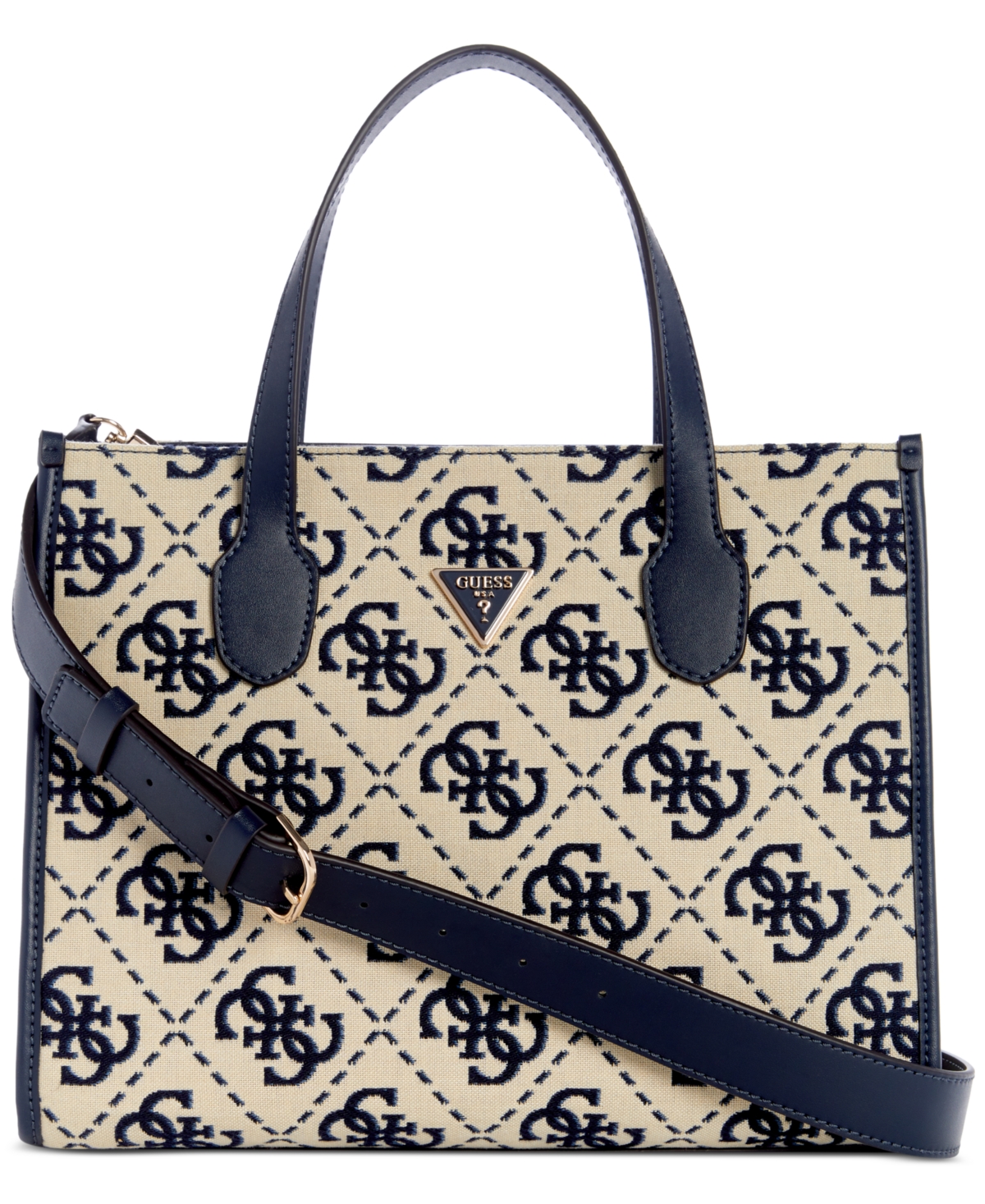 Shop Guess Ruma Double Compartment Tote In Navy Logo