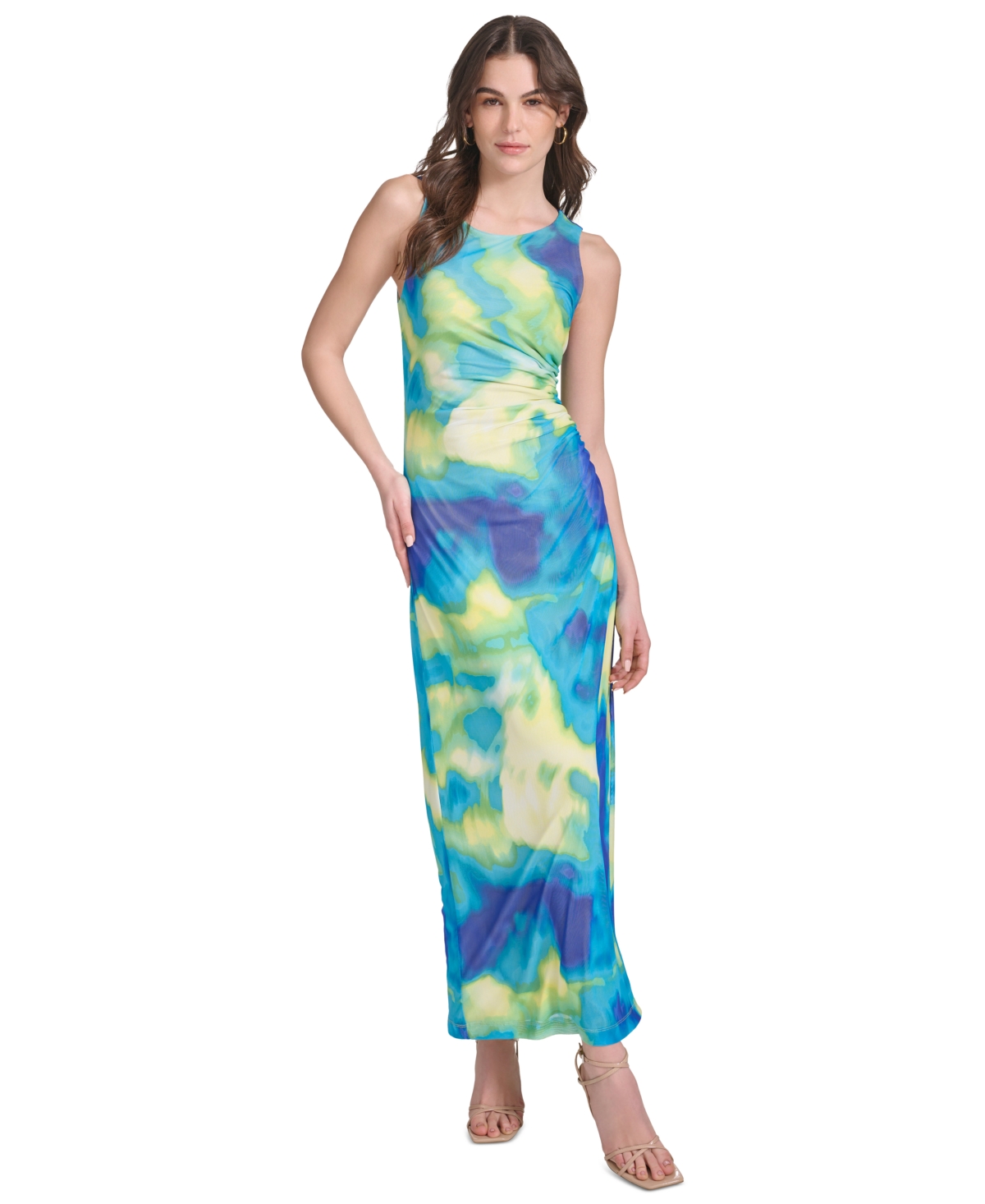 Calvin Klein Women's Printed Ruched Maxi Dress In Multi