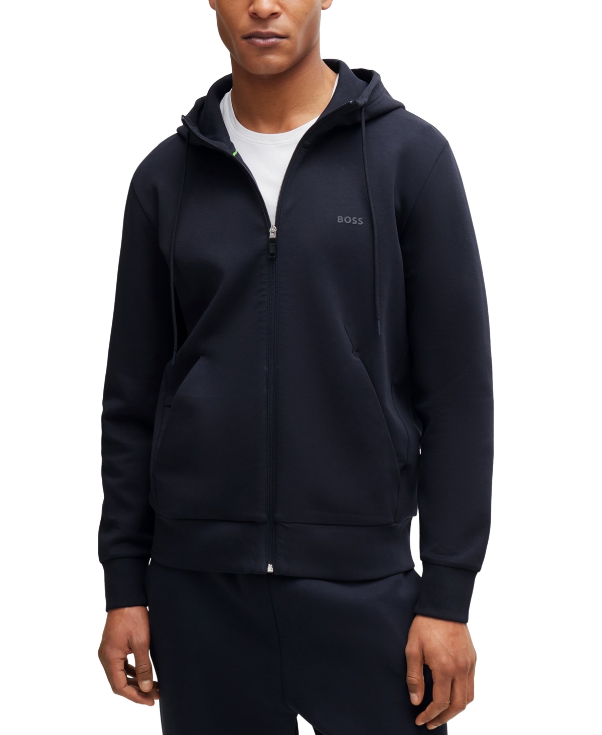 Shop Hugo Boss Boss By  Men's Logo Print Zip-up Hoodie In Dark Blue