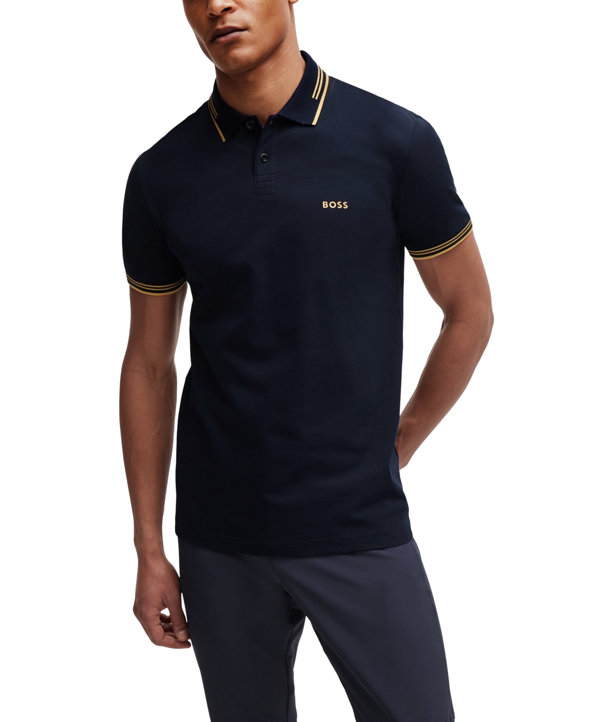 Hugo Boss Paul Mens Short Sleeve Polo Shirt With Contrast Tipping Nos In Blue