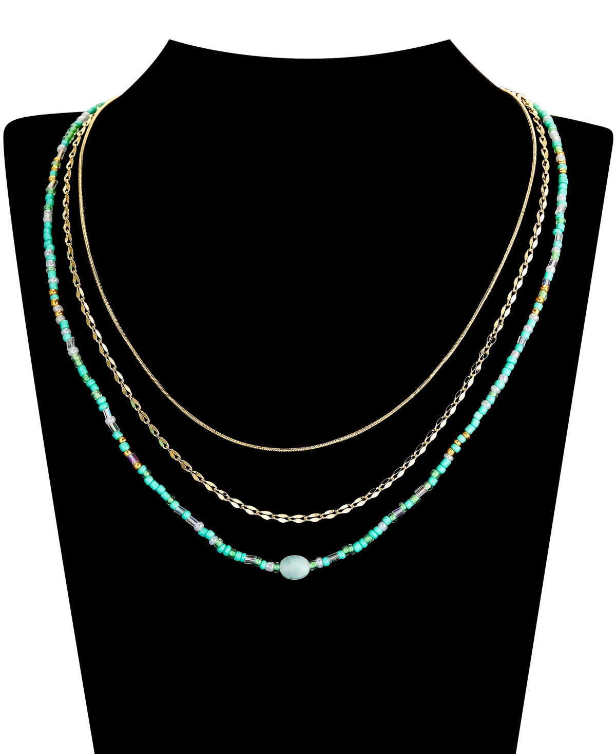 Shop Unwritten Amazonite Beaded Snake Chain Layered 3-piece Necklace Set In Yellow