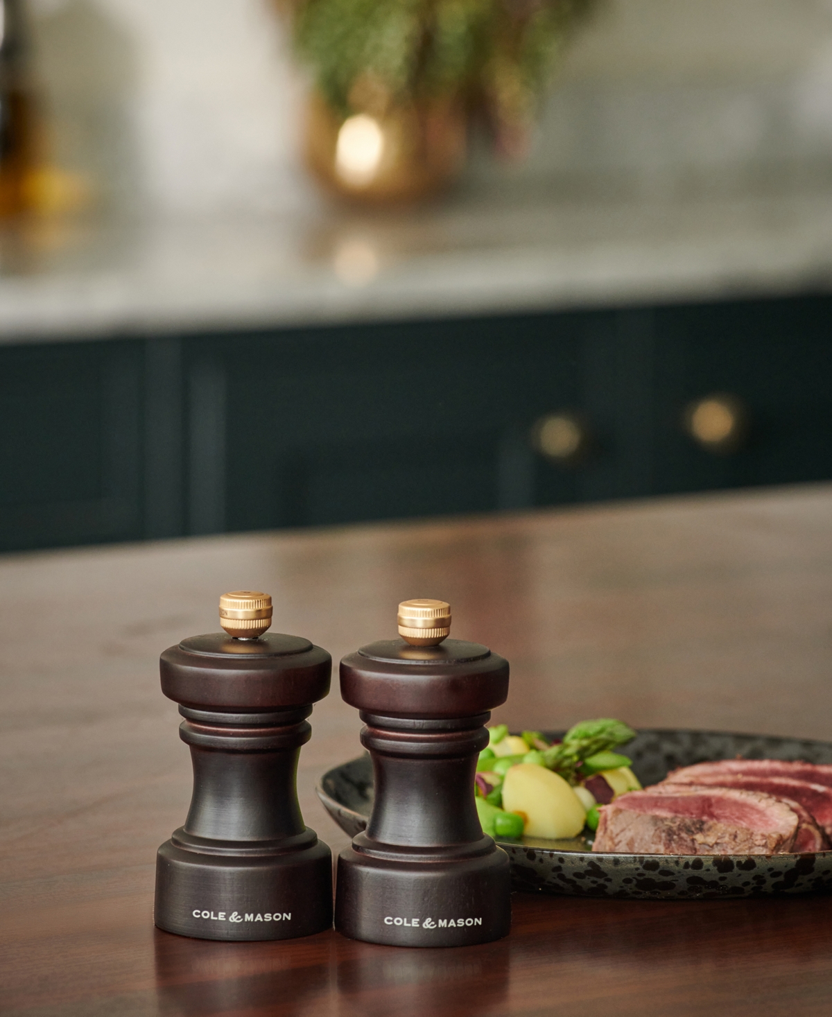 Cole & Mason Hoxton 4" Wooden Salt & Pepper Mill Gift Set In Dark Brown