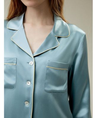 Women's Gold Piping Silk Pajamas Set